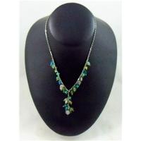 silver chain necklace with greenblue stones