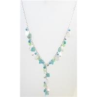 silver tone blue/green/white bead necklace