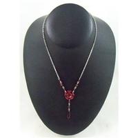 Silver Chain with red flower shape pendant