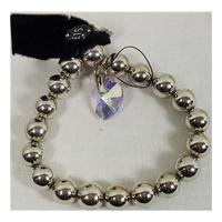 Silver look beads bracelet with crystal heart charm