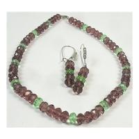 Silver tone purple swarovski crystal necklace & hoop earrings