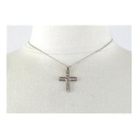 Silver chain & pink crystal cross pendant - 925 stamp