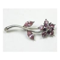 Silver tone pink/purple flower brooch