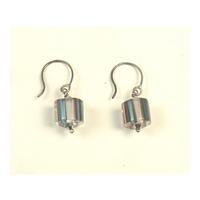 Silver tone square tube bead hoop earrings