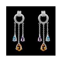 Silver Topaz and Amethyst Drop Earrings