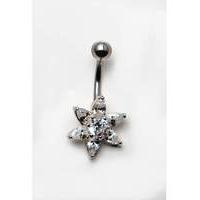 silver cubic zirconia flower navel bar