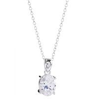 Silver Four Claw Oval Cubic Zirconia Pendant BSP0033-CZ