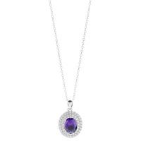 silver round purple cubic zirconia halo pendant ashe022p cz pu