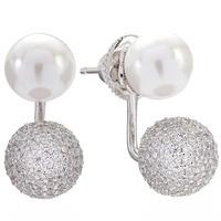 Sif Jakobs Ladies Rhodium Plated \'Bobbio Due\' Cubic Zirconia Pave Ear Jacket And Pearl Stud Earrings SJ-E021414-CZP