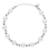 Silver Side Drilled Freshwater Pearl and Cubic Zirconia Kiss Bracelet BRW70031FW