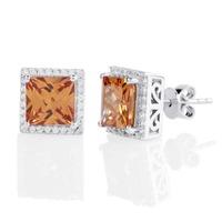 silver square orange and white cubic zirconia stud earrings bse0003 cz ...