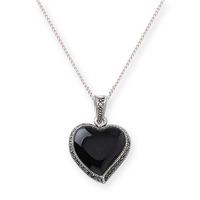 Silver Marcasite and Black Agate Heart Pendant MP052