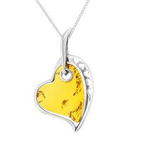 Silver Amber Heart Pendant P449