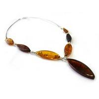 Silver Marquise Amber Beaded Collarette Necklace CL198