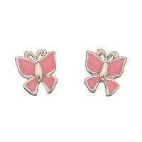 silver pink enamel butterfly studs a949p