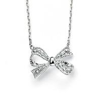 silver cubic zirconia bow necklet n3606c