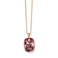 Silver Rose Gold-Plated Oblong Pink Crystal Pendant P4163P-N3625