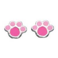 Silver Kids Pink Paw print Stud Earrings A883P