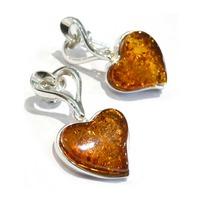 Silver Amber Heart Dropper Earrings ER728