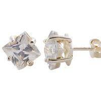 Silver 7mm Square Cubic Zirconia Stud Earrings 8-58-3329