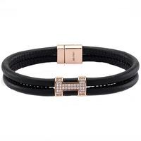 sif jakobs rose gold plated modena tre black leather white cubic zirco ...