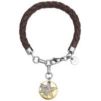 Silver CZ Star and Gold Plated Disc Brown Bracelet ESBR11595B170