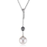 Silver CZ Simulated Pearl Y Style Pendant ESNL92271A400