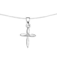 Silver Clear CZ Cross Pendant and Chain