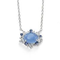 Silver Blue Cats-eye Cubic Zirconia Cluster Necklet N3745T