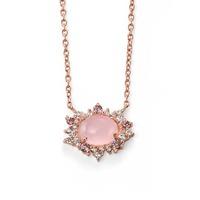 Silver Rose Gold-Plated Rose Quartz Cubic Zirconia Cluster Necklet N3746P