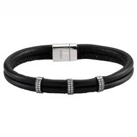 sif jakobs rhodium plated modena due tre black leather double row whit ...