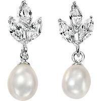 Silver Marquise Clear Cubic Zirconia Pearl Drop Earrings E3661W