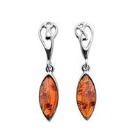 Silver Marquise Amber Abstract Celtic Knot Dropper Earrings ER769