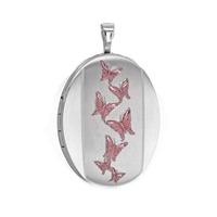 Silver Oval Pink Enamel Butterfly Locket 8.65.2651