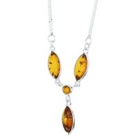 Silver Four Stone Amber Y Necklet CL233