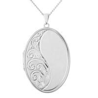 Silver Large Engraved Oval Locket with Chain SL68+SC1518