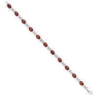 Silver Bezel-set Oval Amber Beaded Bracelet BA164