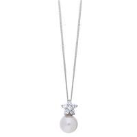 Silver Freshwater Pearl and Cubic Zirconia Flower Pendant PNW70045FW