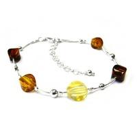 Silver Multi-coloured Oval Amber Beaded Bracelet BA104