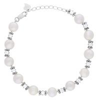 Silver Side Drilled White Freshwater Pearl and Cubic Zirconia Kiss Bracelet BRW70027FW