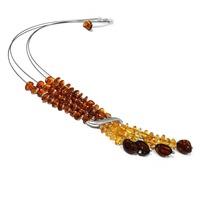 Silver Round Amber Beaded Multi Strand Necklace CL339