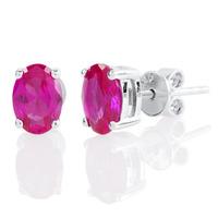 Silver July Oval \'Ruby Red\' Cubic Zirconia Earrings OJS0018E-CZ-R