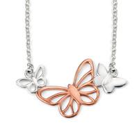 Silver Rose Gold-Plated Triple Butterfly Necklet N3657