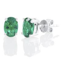 Silver May Oval \'Emerald Green\' Cubic Zirconia Earrings OJS0018E-CZ-E