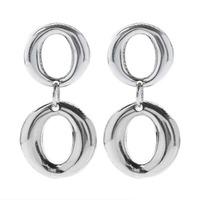 Silver Double Open Circle Dropper Earrings E5175