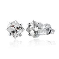 Silver 5mm Square Cubic Zirconia Stud Earrings 8-58-3319