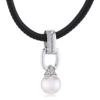 silver cz simulated pearl black cord pendant esnl92224a420