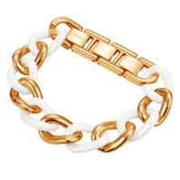 Silver Rose Gold Plated White Large Link Bracelet ELBR11606C195