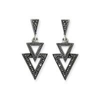 Silver Marcasite Triangular Dropper Earrings MER192