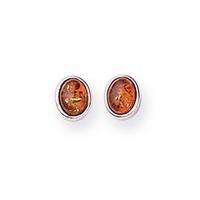 Silver Small Oval Amber Bezel-Set Stud Earrings ER908